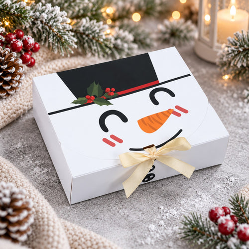 Presentbox med snögubbe och rosett